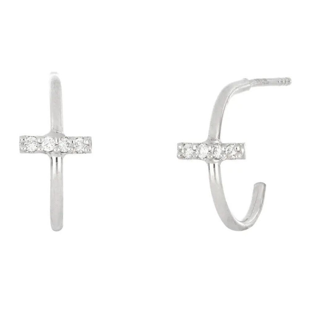 Bony Levy 18K White Gold Pave Diamond 0.06 ctw Bar Huggie Earrings $550